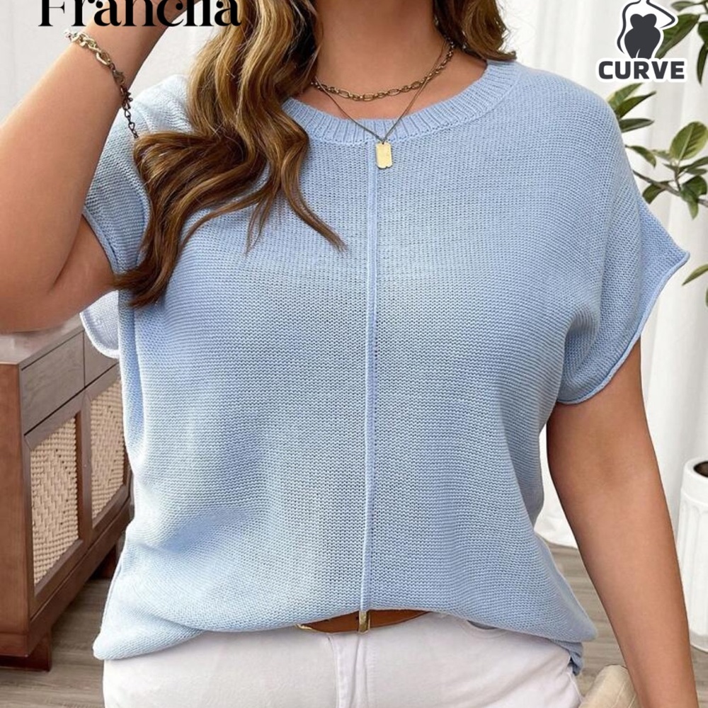 SHEIN Blue Cap Sleeve Boxy Blouse